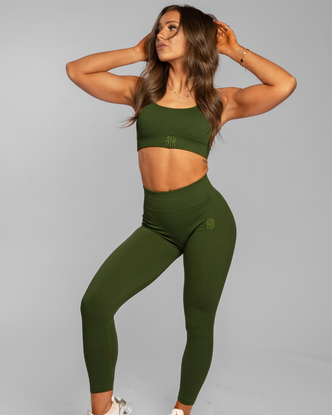 Blacktop Ranch green ribbed performance women’s set crop top and leggings
