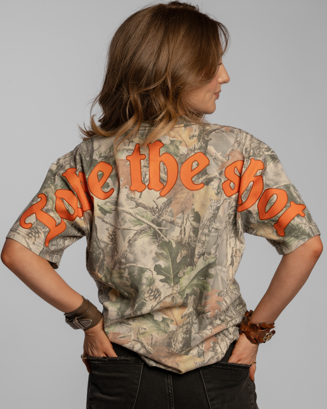 Blacktop Ranch Take The Shot forest camo t-shirt back view with camouflage pattern detail