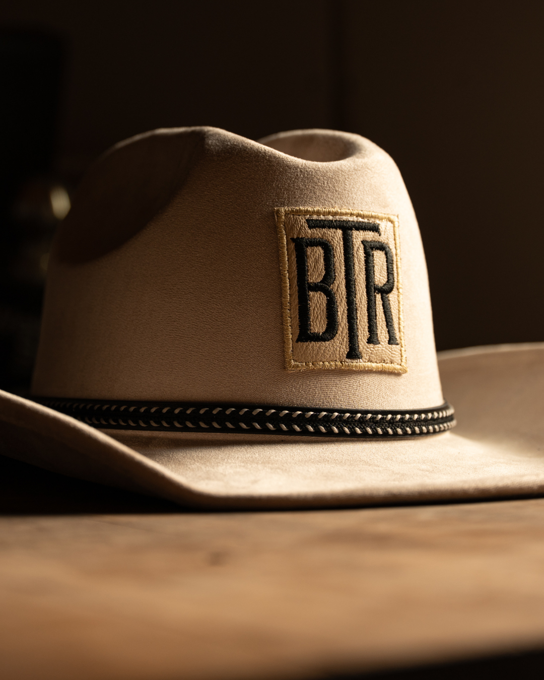 Close-up of BTR Classic Cowboy Hat crown crease and stitching detail