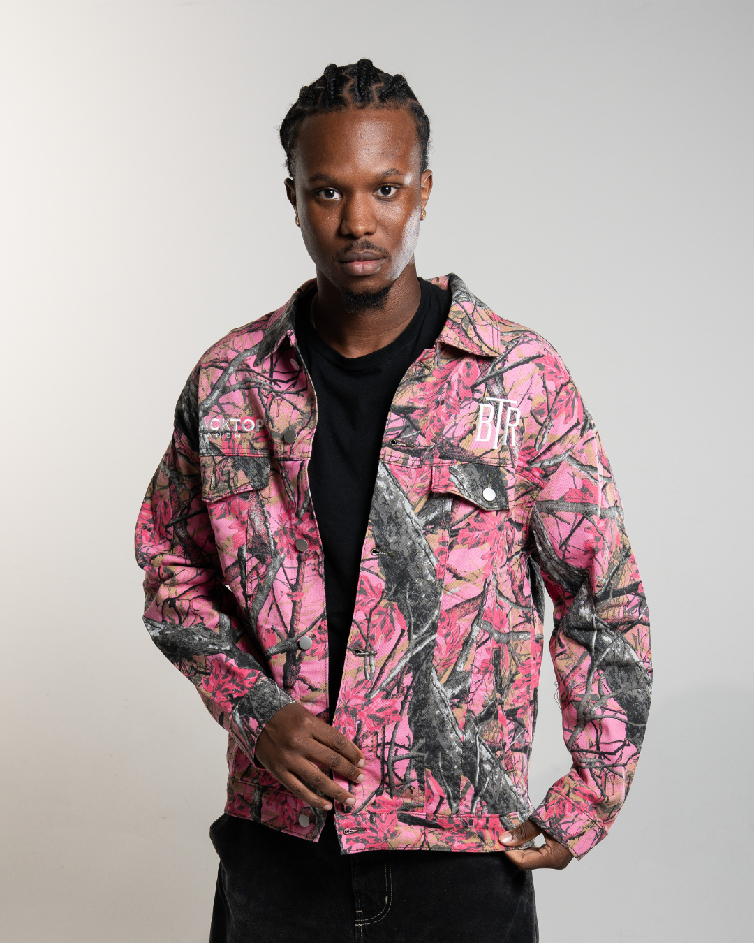 Heavyweight pink camo denim jacket Blacktop Ranch bold streetwear piece