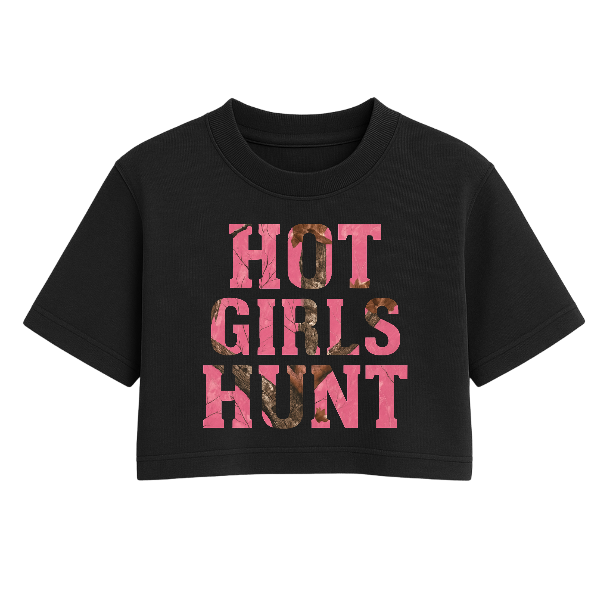 Front view of Blacktop Ranch Hot Girls Hunt crop tee one size streetwear fit