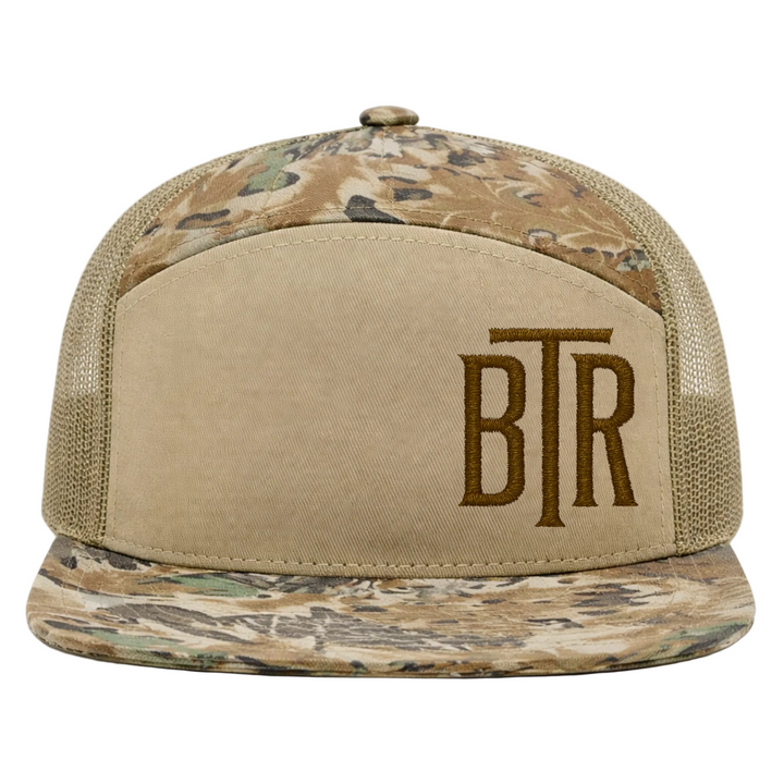 Blacktop Ranch 7-panel camo cap with structured crown and flat brim