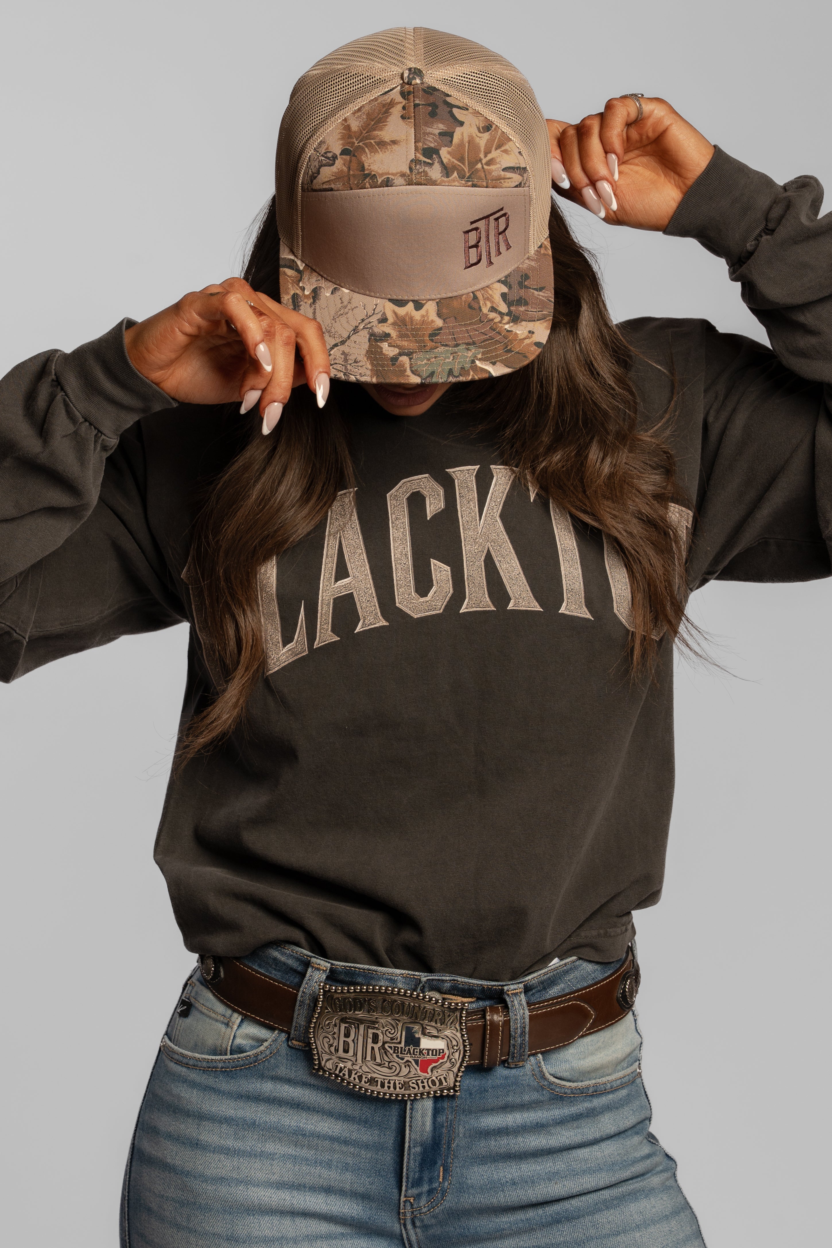 Blacktop Ranch camo hat 7-panel flat brim western streetwear cap