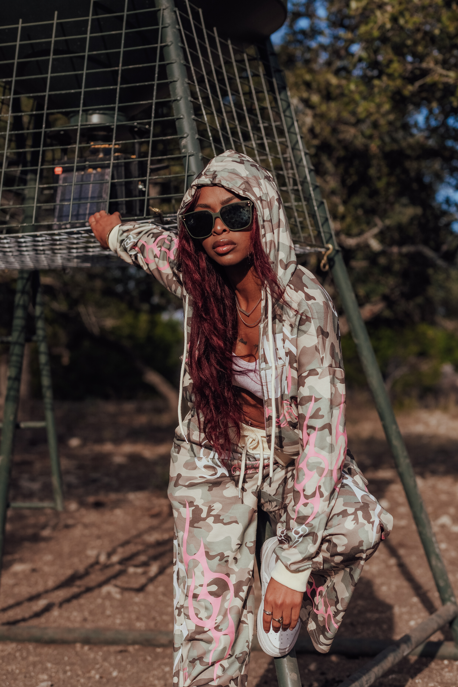 Forever Legendary camo set styled for western streetwear crossover look