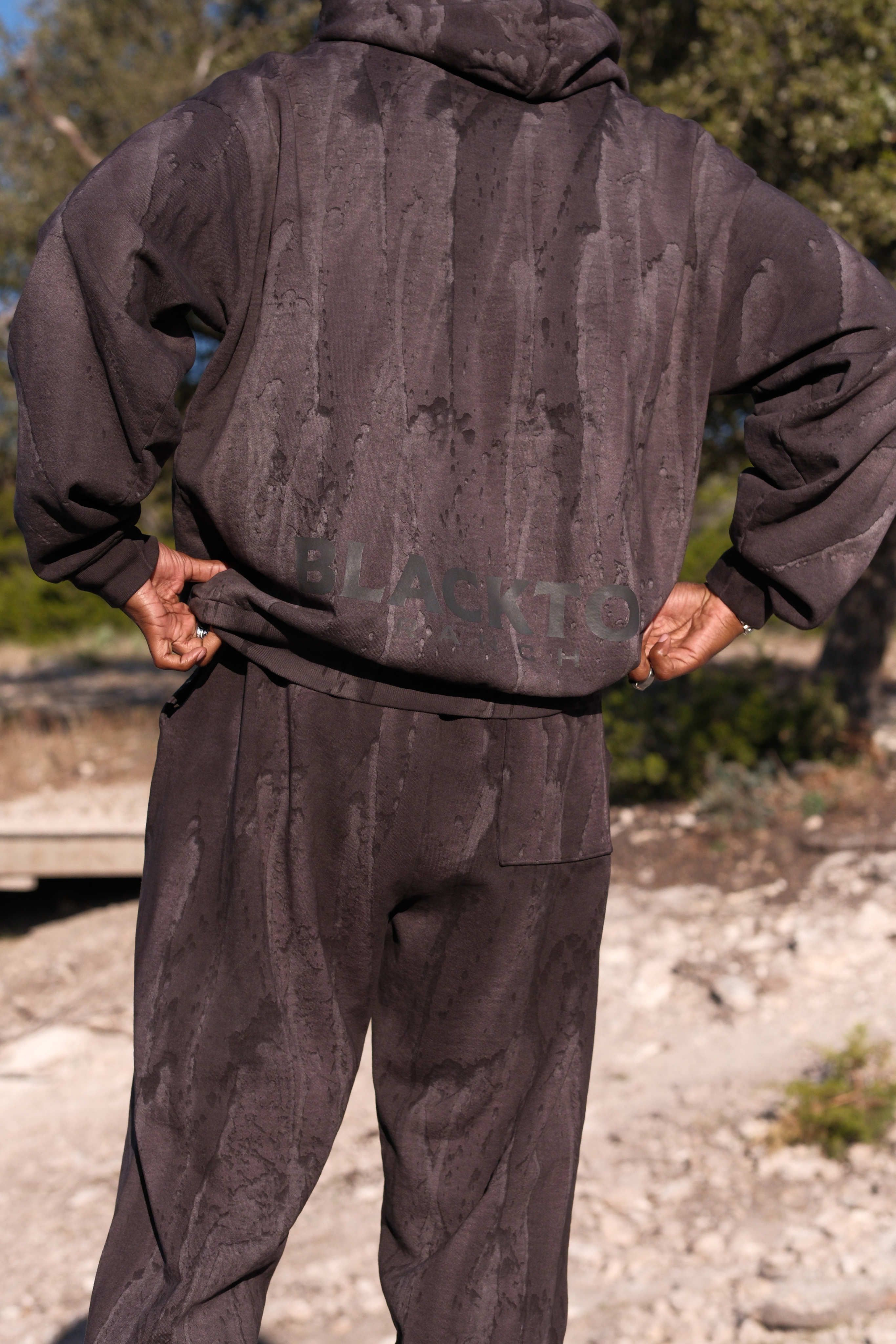 Back view of Blacktop Ranch drip dye sweatpants casual relaxed fit