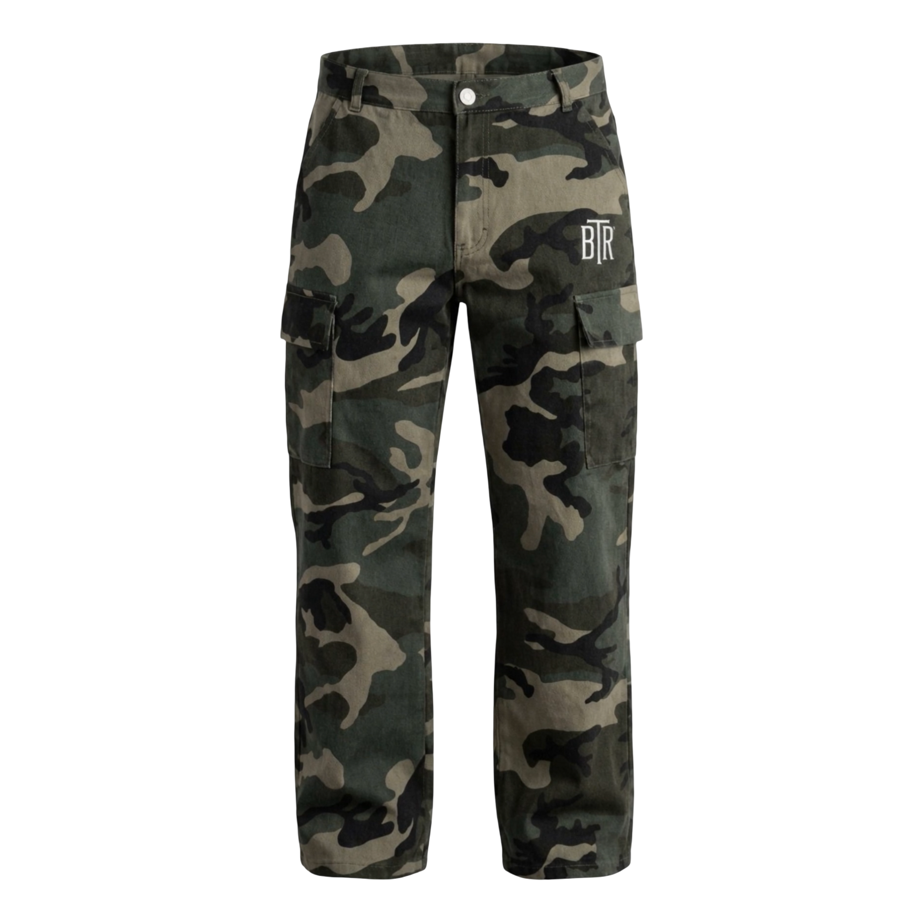 Front view of Blacktop Ranch women’s camo cargo pants relaxed fit streetwear