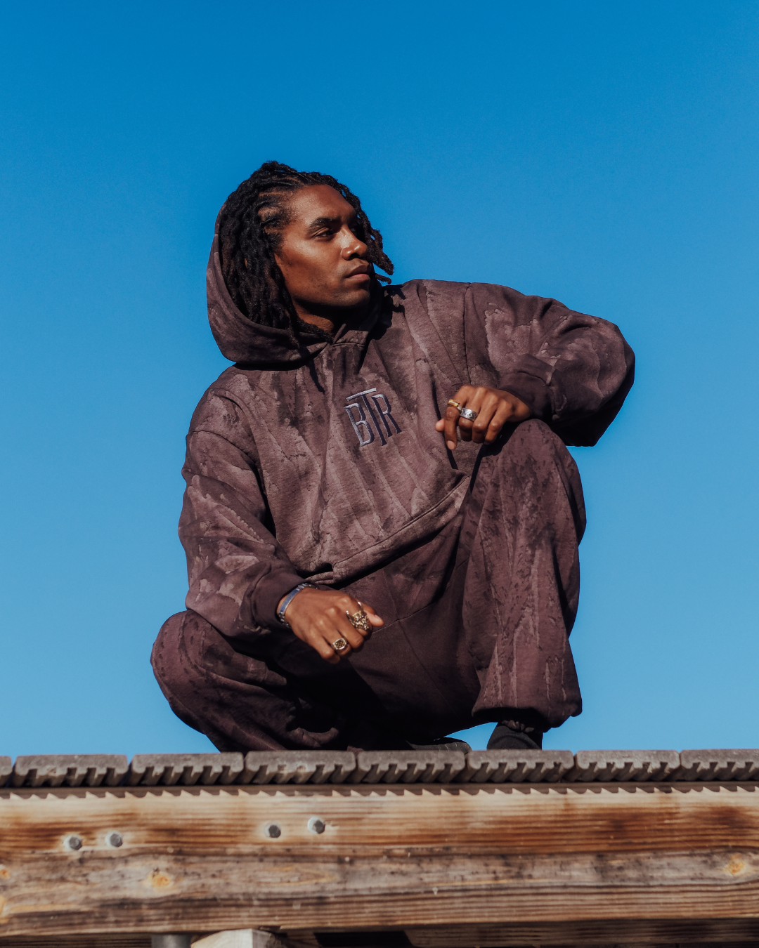 Streetwear outfit featuring Blacktop Ranch drip dye hoodie relaxed fit