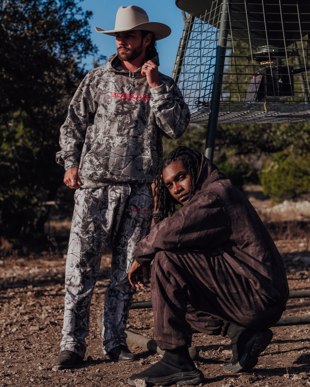  camo joggers unisex Blacktop Ranch streetwear sweatpants styled outside